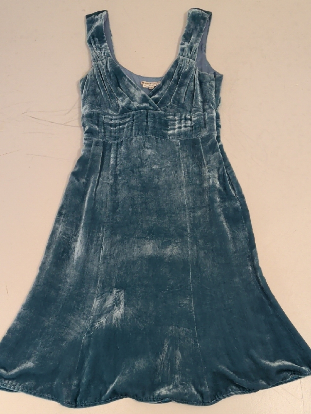 Bergdorf Goodman Draped Style w Plunge Neckline Aqua Blue Shimmer Velvet Dress - Picture 9 of 16